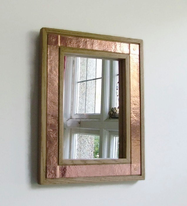 Oak & Copper Mirror Copper Mirror Oak Mirror Wall Mirror Etsy