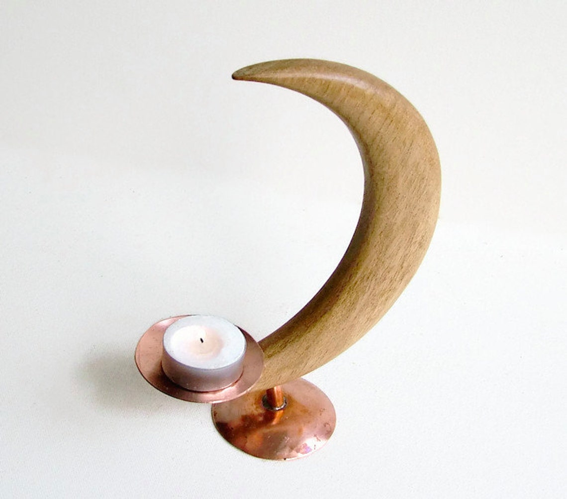 Moon Candle Holder Crescent Moon Copper Candle Holder Etsy