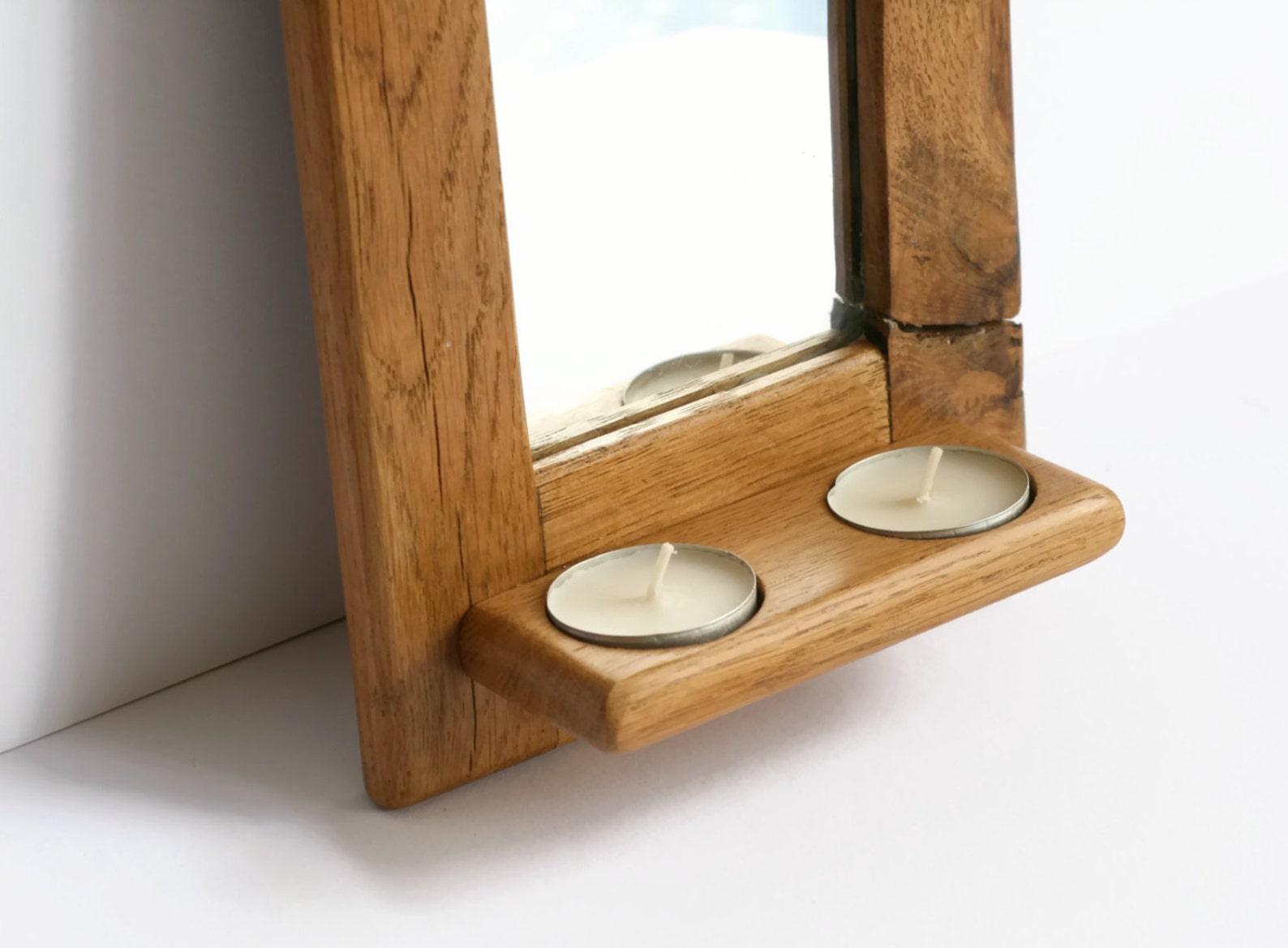 Reclaimed Wooden Framed Mirror with Candle Holder Shelf Etsy