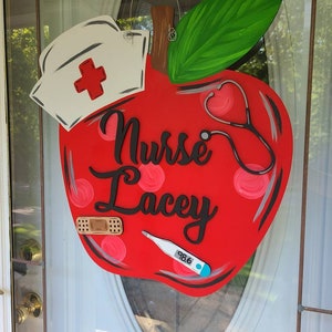 School Nurse Apple door hanger