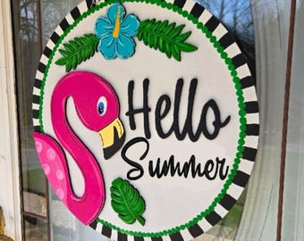 Flamingo door hanger, door hanger, summer door hanger