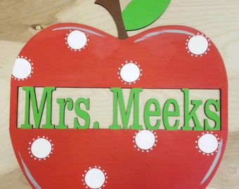 Apple teacher name door hanger, teacher name door hanger, teacher gifts, apple door hanger