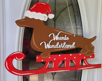Weenie wonderland, Christmas dog signs, weenie dog door hangers