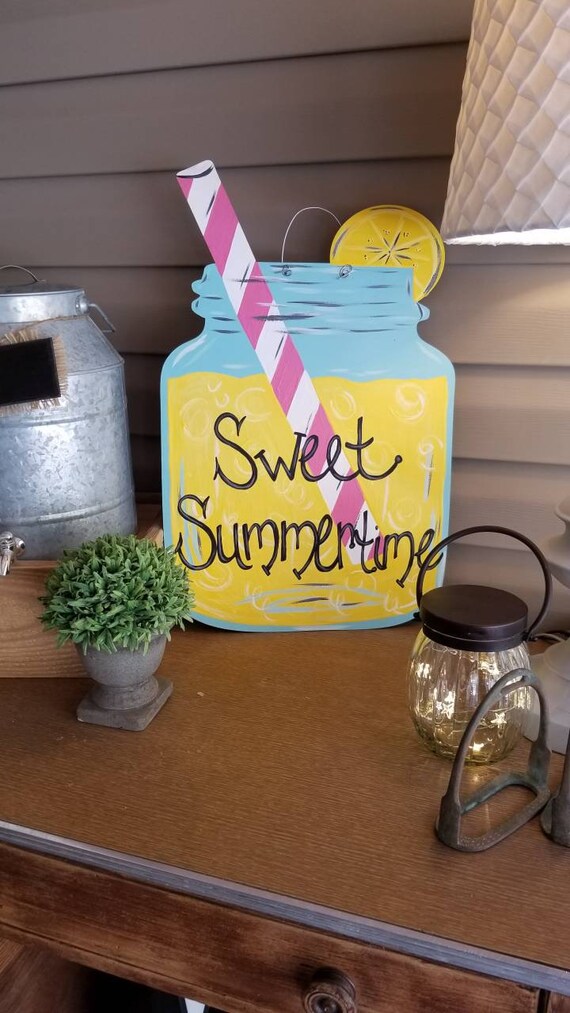 Summer Door Decor Lemonade Door Hanger Pink Lemonade Door Hanger Ready to Ship Mason Jar Door Hanger Summer Door Hanger