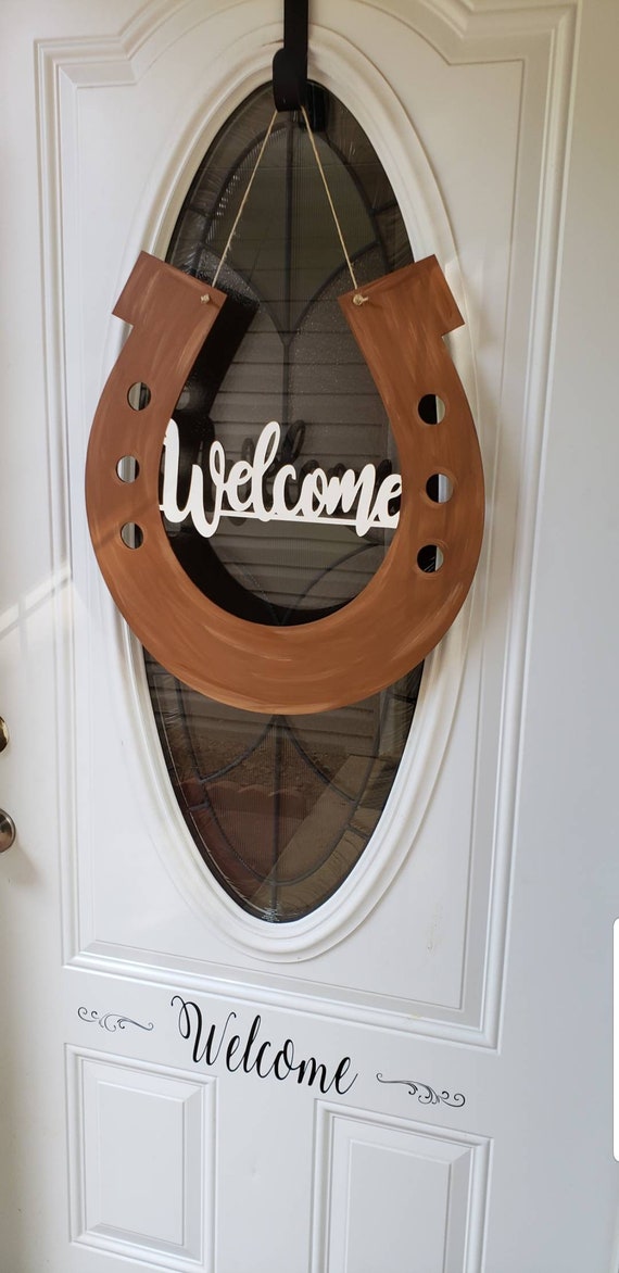 Horseshoe Door Hanger Lucky Horseshoe Welcome Door Hanger Etsy