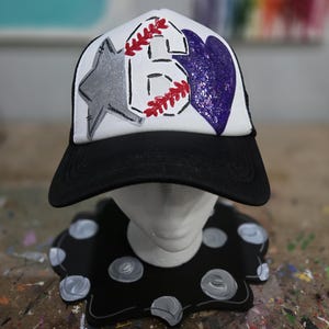 Painted baseball trucker hat, custom baseball hat, painted trucker hat