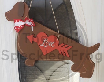 Valentine's day weenie dog door hanger
