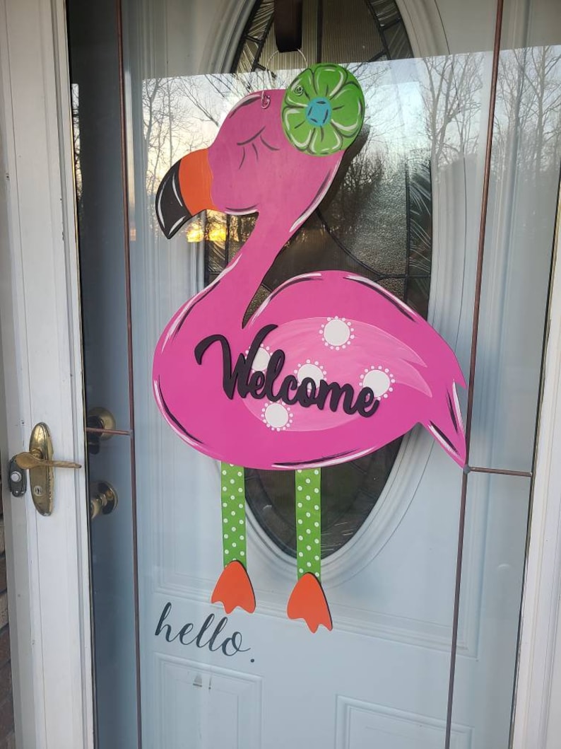 Flamingo Door Hanger Door Hangers Flamingo Decor Etsy