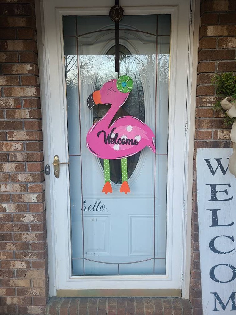 Flamingo Door Hanger Door Hangers Flamingo Decor Etsy