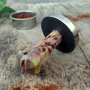 Coffee tamper, 58.5mm, Multicolored stabilized poplar wood, Stainless steel tamper, Handmade coffee tamper