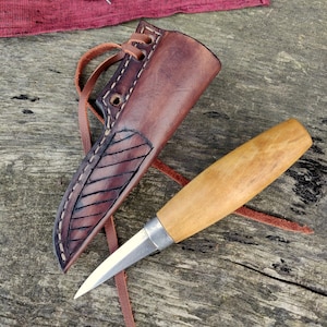 Leather sheath for Mora 120, Made to order leather sheath for carving knife. Vegetable leather sheat. Handtooled sheath