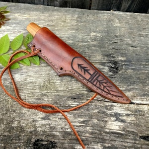 Made to order leather sheath for carving knife. Vegetable leather sheat. Handtooled sheath