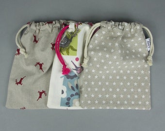 Mini drawstring bags - made with a cotton fabric in various designs