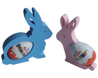 Conejitos Kinder Surprise con forma de huevo, lindos porta huevos de Pascua. Ideas de regalos de Pascua impresos en 3D para niños.