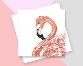 Carte de voeux Flamant rose - Intérieur vierge - Sans plastique