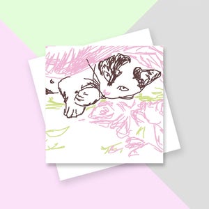Tarjeta de felicitación de gato blanco - Interior en blanco - Sin plástico