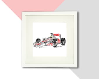 Racing car framed print; Grey racing car; Red racing car; Car gift; Children's gift; Motorsport lover