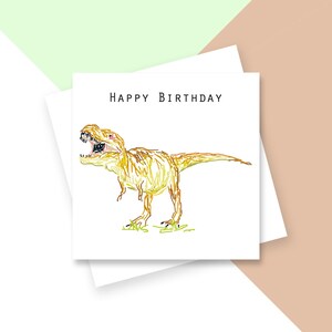 Dinosaur Feliz Cumpleaños Tarjeta de Saludos - En blanco en el interior - Plástico gratis