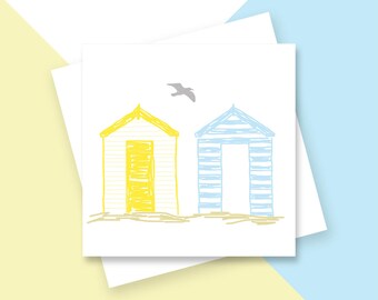 Carte de voeux Beach Huts - Intérieur vierge - Sans plastique