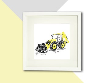 Yellow Digger framed print; Digger gift; Digger print; Farming gift; Children's gift