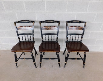L Hitchcock Maple Stenciled Eagle Back Tavern Inn Chairs - Set of 3 (shipping is not free)