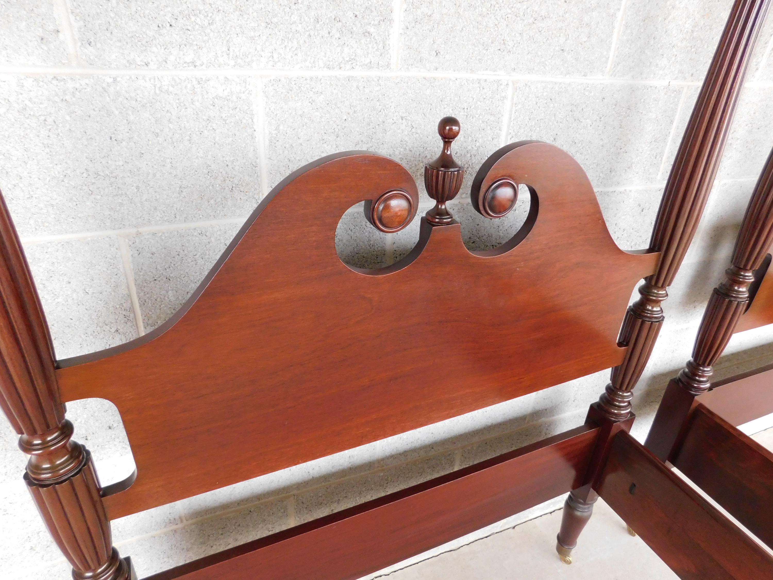 Biggs Furniture Mahogany Chippendale Style Twin Poster Beds a Pair