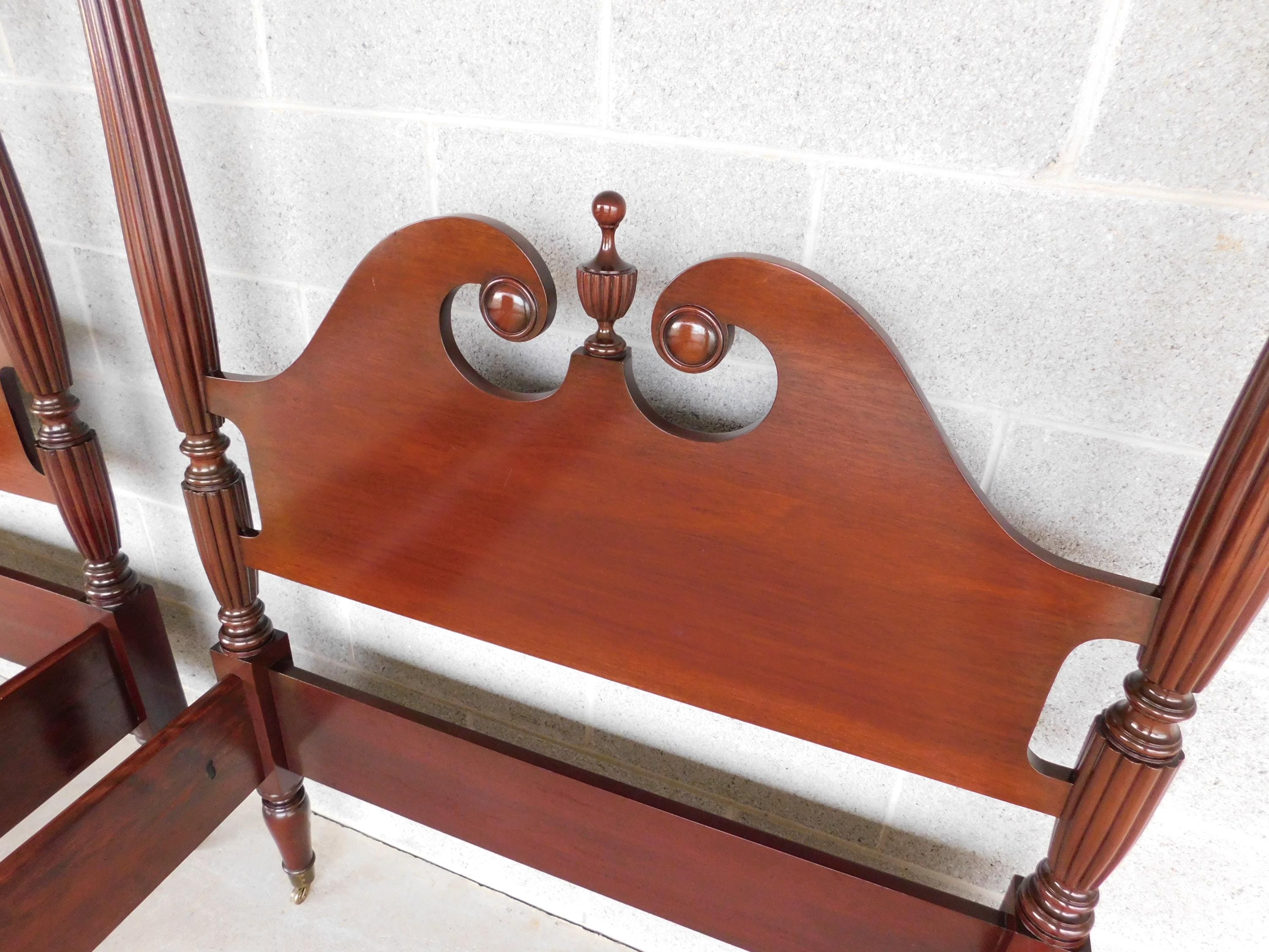 Biggs Furniture Mahogany Chippendale Style Twin Poster Beds a Pair