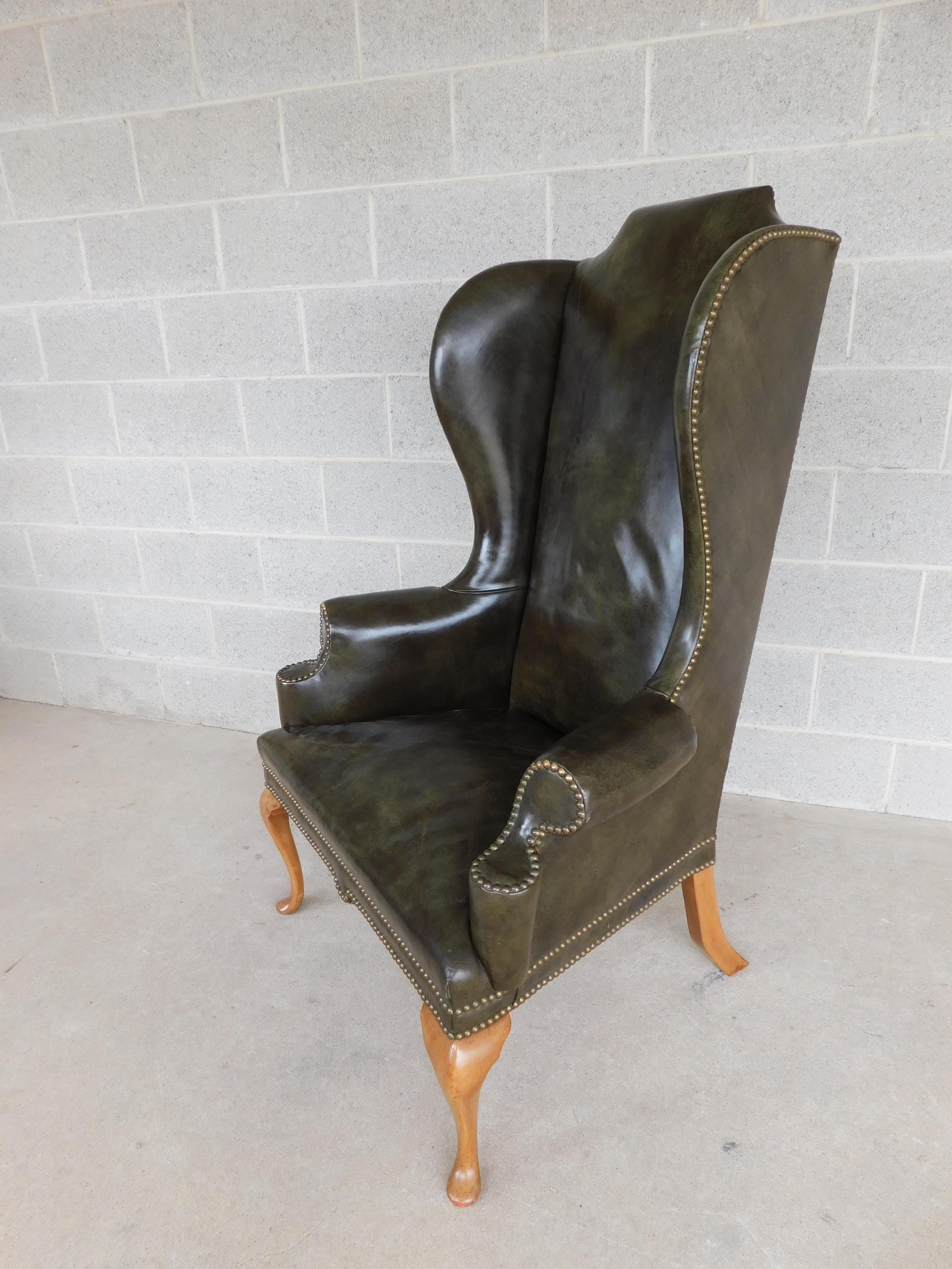 Heritage Henredon High Back George I Style Leather Wingback Chair