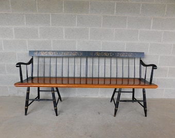 Vintage Original Solid Oak Hitchcock Windsor Settee Bench 42w22d17