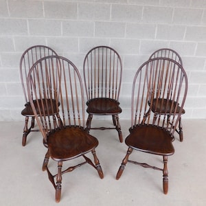 Vintage Chestnut High Hoop Back Bow Back Windsor Style Side Chairs - Set of 5 (shipping is not free)