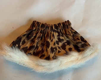 Christmas Shelf Clothes Black and Brown Leopard Skirt with Fur Trim for Girl Elf or Pixie