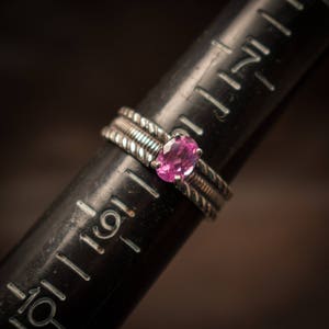 Pink Sapphire solitaire ring, Sterling silver ring with created pink sapphire,