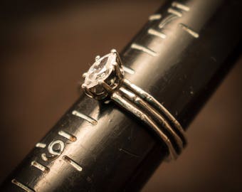 CZ marquise solitaire ring, Sterling silver marquise round CZ