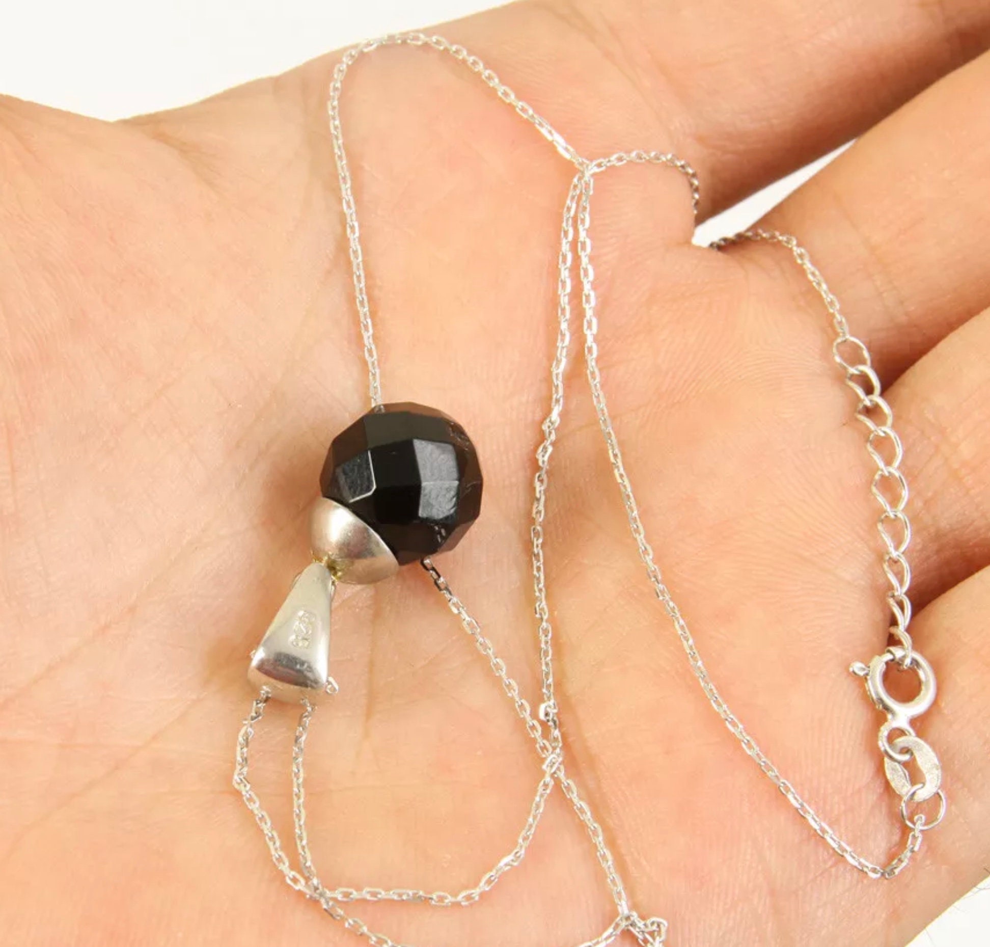 Solid sterling silver onyx necklace pendant Etsy