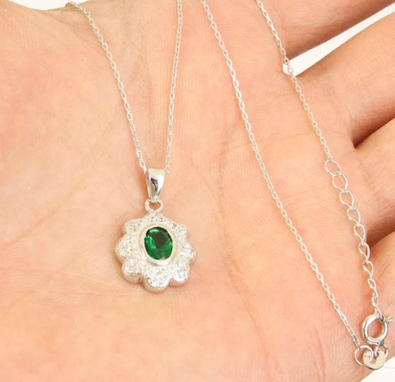 Solid Sterling Silver Emerald Necklace Pendant Etsy