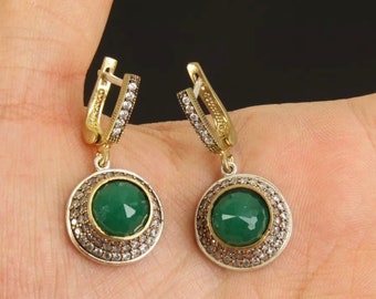 Solid sterling silver emerald earrings