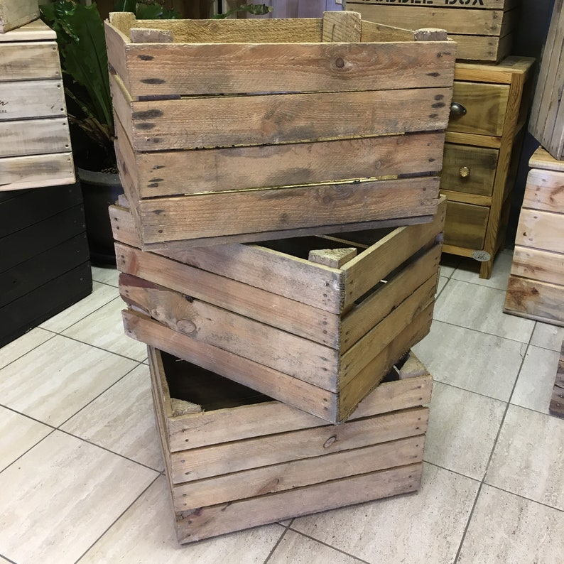 6 Wooden Crates / Apple Boxes Fruit Bushel Box Vintage Etsy