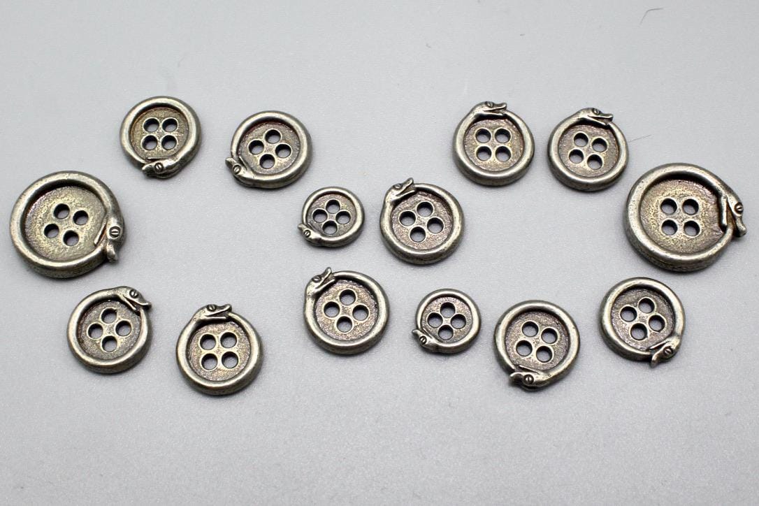 Snake Shirt Button, Sterling Silver or Bronze, Small (9mm), Medium (11 ...