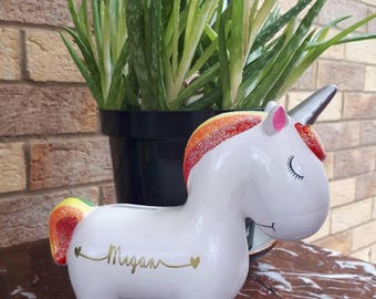 Personalised Unicorn Money Box, Money Bank, Unicorn Bank, Personalise money box, Personalised Piggy Bank, Flower Girl Gift, Birthday Gift