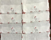 Eight vintage Madeira linen cocktail mats linen cocktail napkins French rooster red rooster 7.5 x5 set of 8