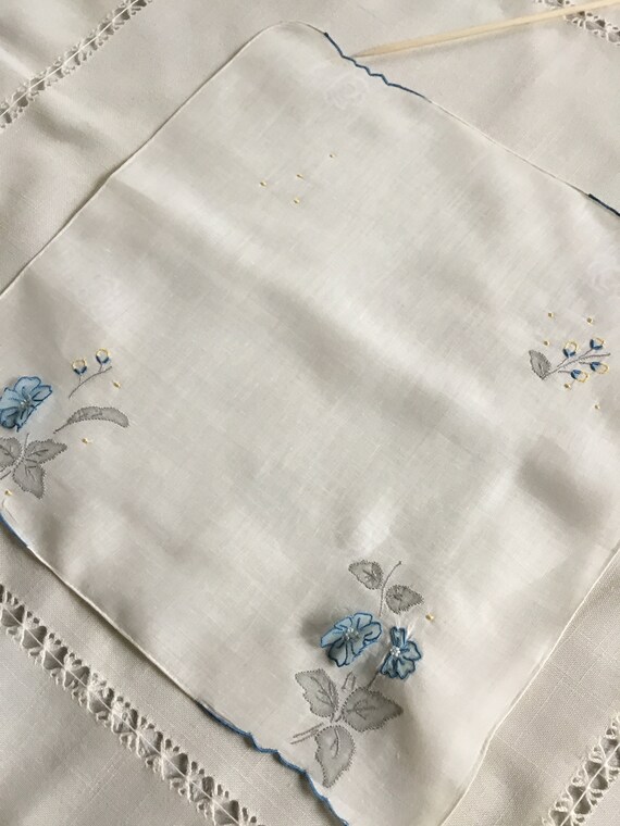 Vintage Mid CENTURY Linen Handkerchief POPPIES-Poppy-Hanky~Unused-1940-1950s