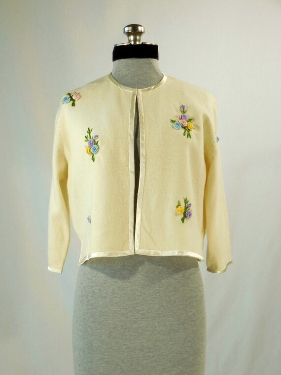 Vintage 1950s cream wool cardigan bolero sweater Mori girl | Etsy