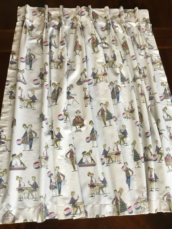 Vintage 1960s Pepsi Cola Curtains Pinch Pleat Drapes Cafe Etsy