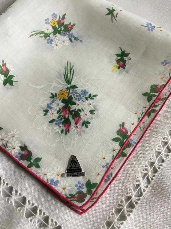 Vintage Mid CENTURY Linen Handkerchief POPPIES-Poppy-Hanky~Unused-1940-1950s