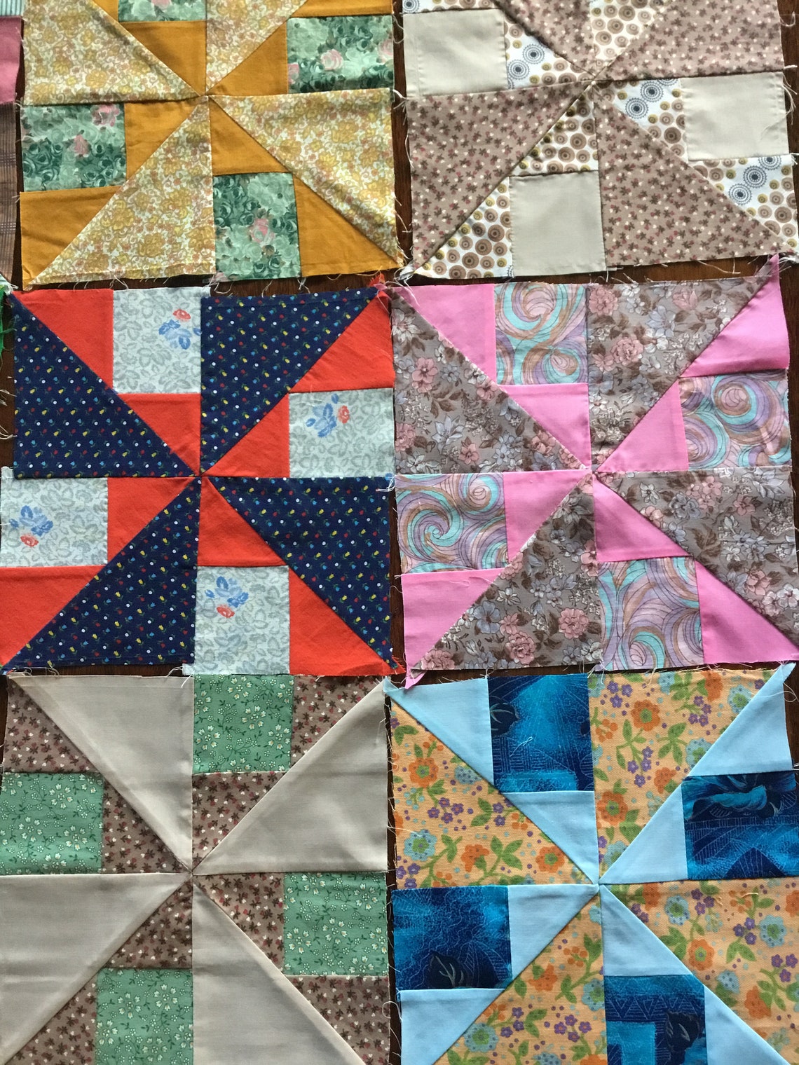 Vintage quilt blocks pinwheel quilt blocksunfinished Etsy