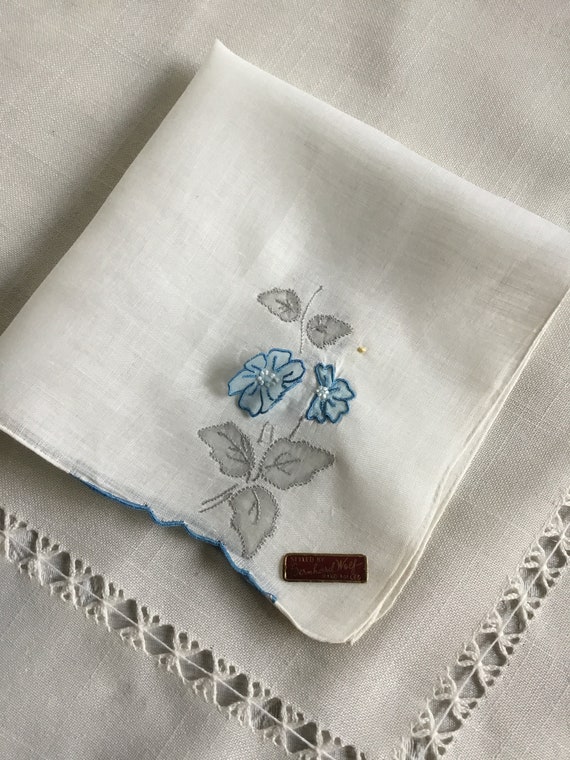 Vintage Mid CENTURY Linen Handkerchief POPPIES-Poppy-Hanky~Unused-1940-1950s