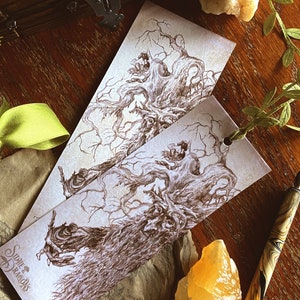 Baumbart und die Hobbits – Plastifiziertes Lesezeichen – Herr der Ringe – Natur-Fantasy-Kunst