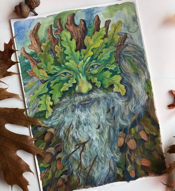 Oak King - Gouche painting - Original Art - Wall Art - Fantasy Creature  Folklore - Sidhe - Celtic Legend