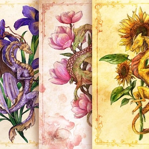 Flower Dragons ||  Paper Prints || Wall Art Decor ||  Fantasy and Nature