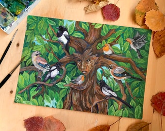 Dryad and Birds - Gouche painting